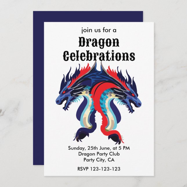 Dragon Fantasy Art Whimsical Dragon Celebrations Invitation (Front/Back)