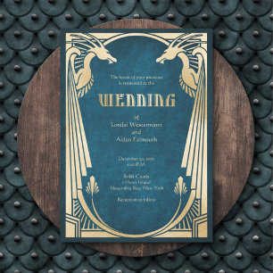 Dragon Fantasy Modern Deco Wedding Invitation
