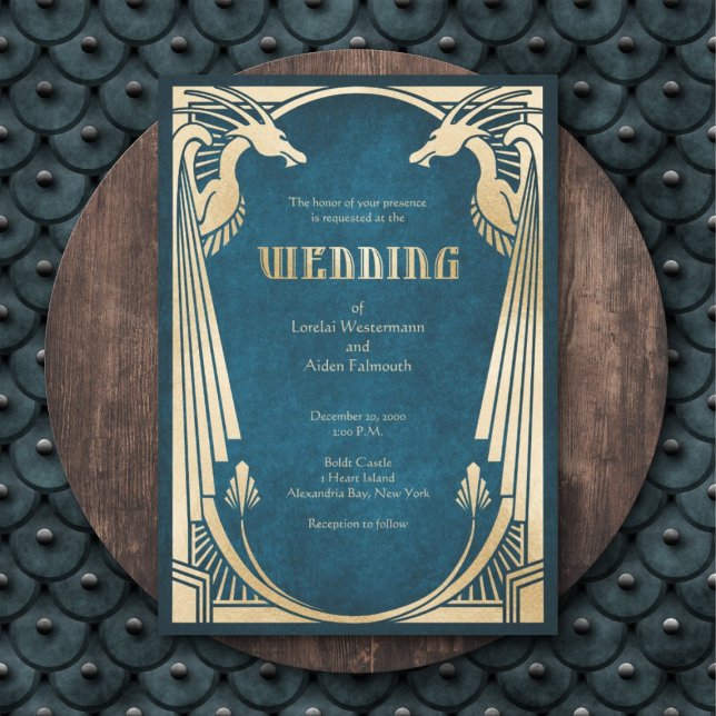 Dragon Fantasy Modern Deco Wedding Invitation (Creator Uploaded)