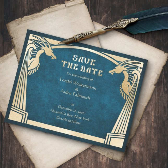 Dragon Fantasy Modern Deco Wedding Save The Date (Creator Uploaded)