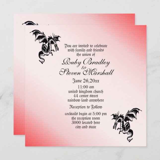 Dragon Fantasy Red Wedding Invitation (Front/Back)