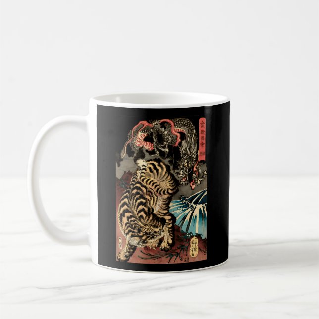 Dragon Fighting The Giant Tiger Japanese Coffee Mug (Left)