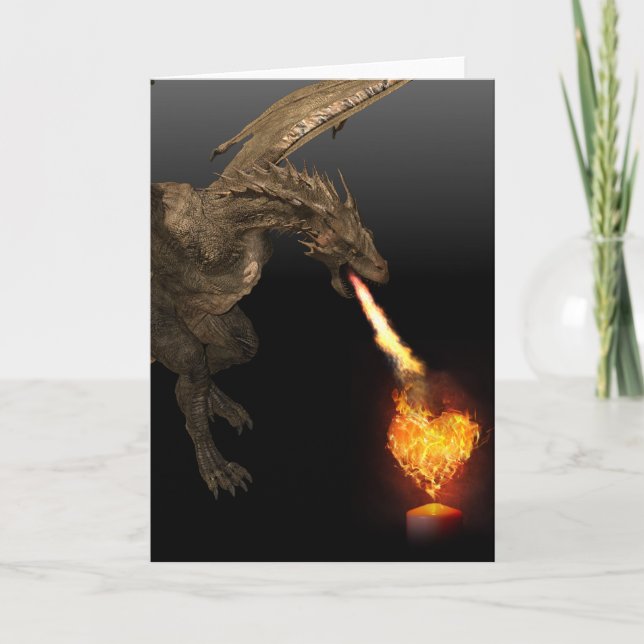 Dragon Fire Breathing Heart Love Wyvern Card (Front)