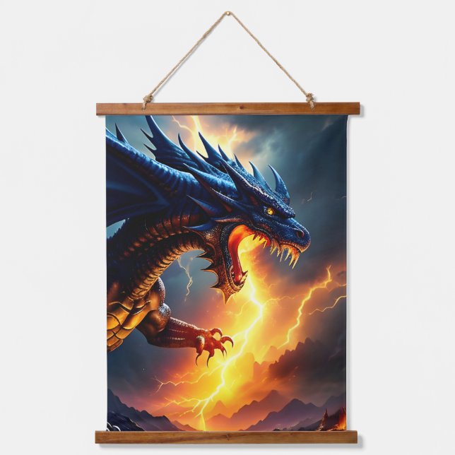 Dragon Fire Lightning Fight Two Hanging Tapestry (Front)