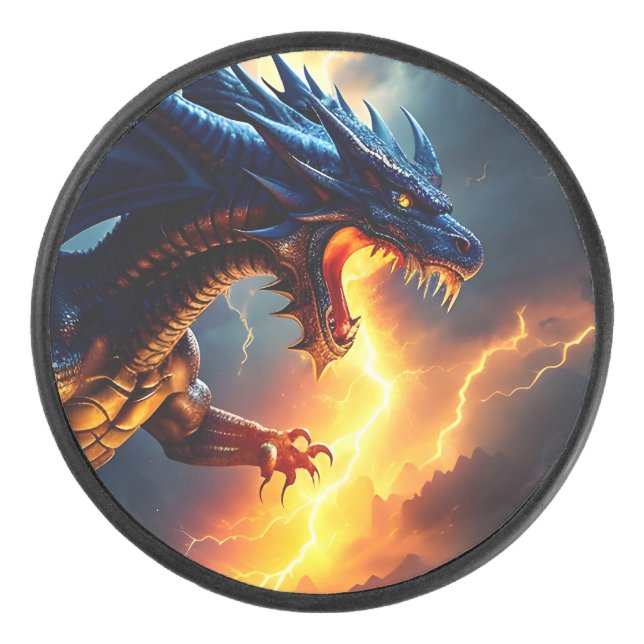 Dragon Fire Lightning Fight Two Hockey Puck (Front)