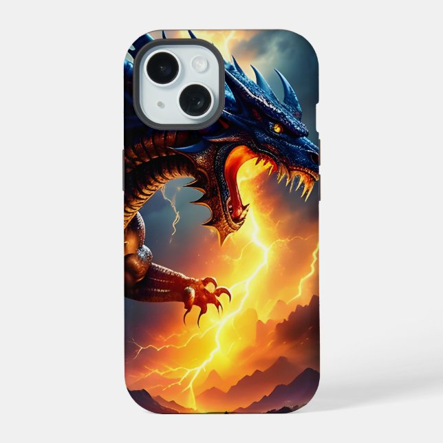 Dragon Fire Lightning Fight Two iPhone 15 Case (Back)