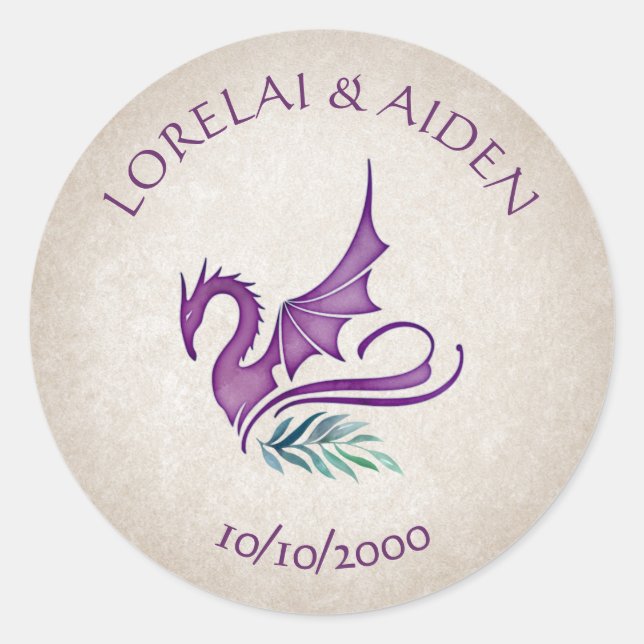 Dragon Floral Wedding Classic Round Sticker (Front)