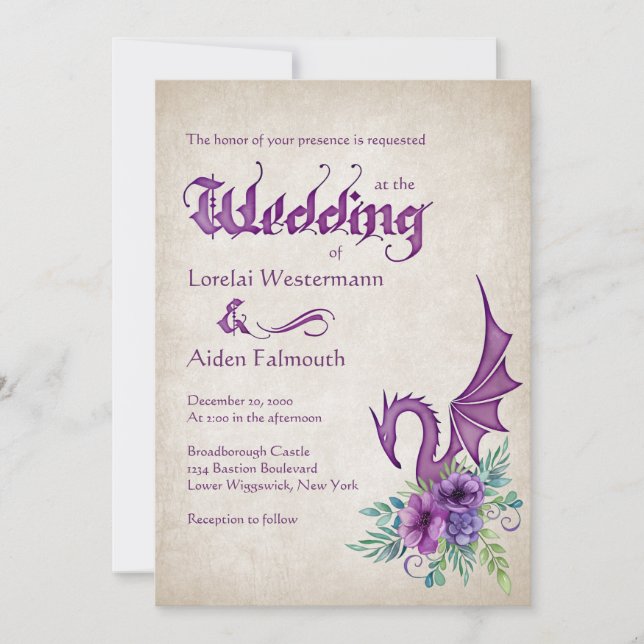 Dragon Floral Wedding Invitation (Front)