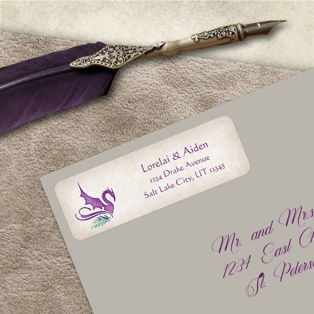 Dragon Floral Wedding Return Address Label (Creator Uploaded)