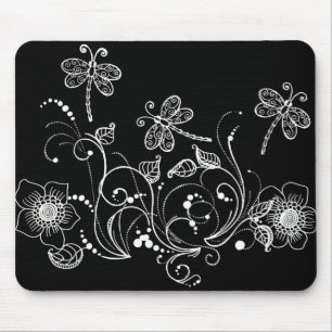 Dragon Flower in Black and White Mouse Pad