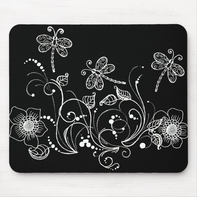 Dragon Flower in Black and White Mouse Pad (Front)