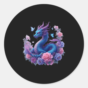 Dragon Flowers Beautiful Art Colorful Graphic  Classic Round Sticker
