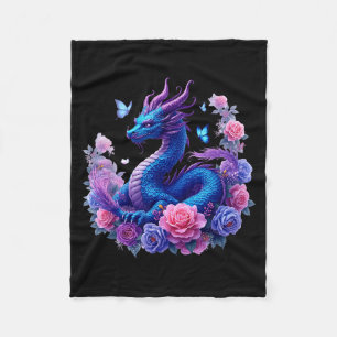 Dragon Flowers Beautiful Art Colorful Graphic Fleece Blanket
