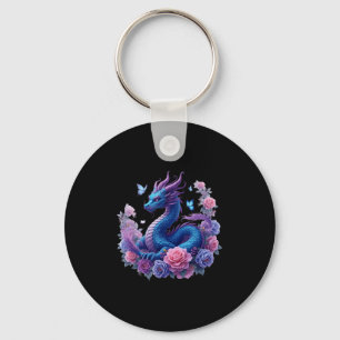 Dragon Flowers Beautiful Art Colorful Graphic  Key Ring