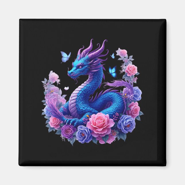 Dragon Flowers Beautiful Art Colorful Graphic  Magnet (Front)