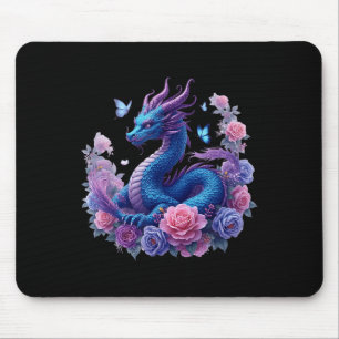 Dragon Flowers Beautiful Art Colourful Graphic Mouse Pad