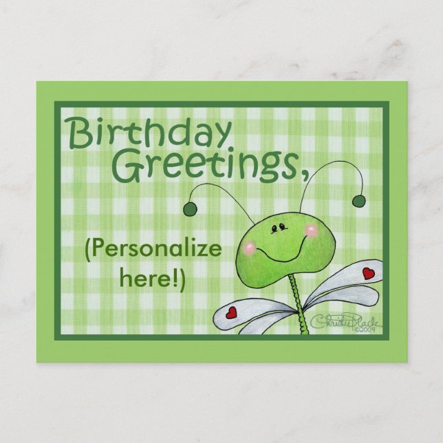 Dragon Fly Birthday personalise Postcard (Front)