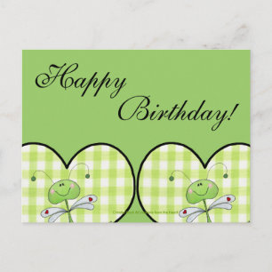 Dragon Fly in green gingham heart Postcard
