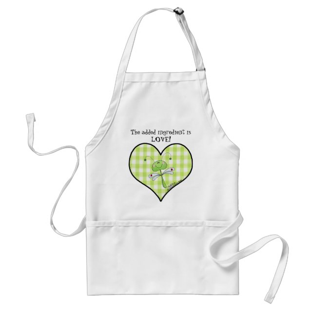 Dragon Fly in green gingham heart Standard Apron (Front)