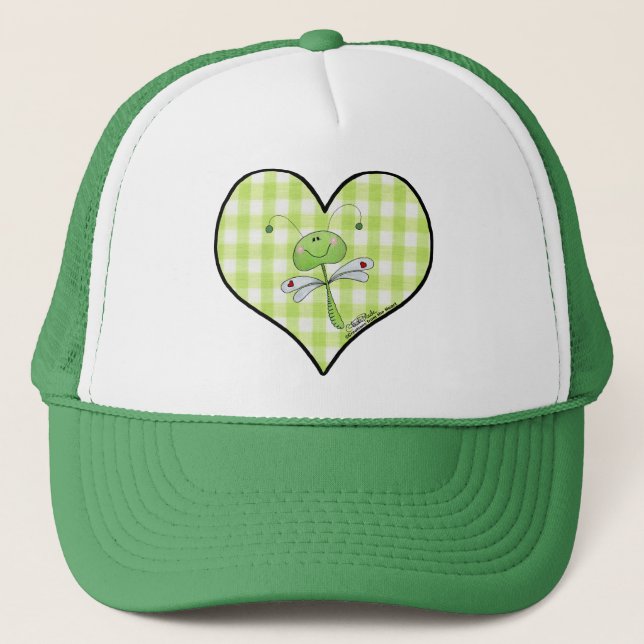 Dragon Fly in green gingham heart Trucker Hat (Front)