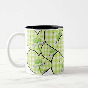 Dragon Fly in green gingham heart Two-Tone Coffee Mug