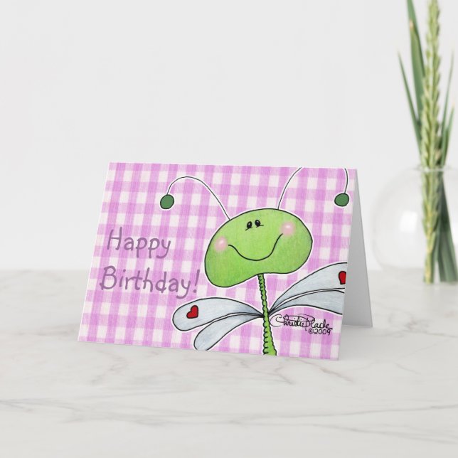 Dragon Fly on Pink Gingham Card (Front)