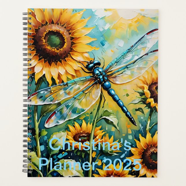 Dragon Fly. Whimsical Dragon Fly. Sunflowers Planner (Front)