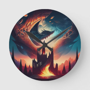 Dragon Flying Over The Kingdom Round Clock