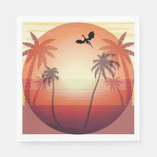 Dragon flying over tropical island at sunset  napkin