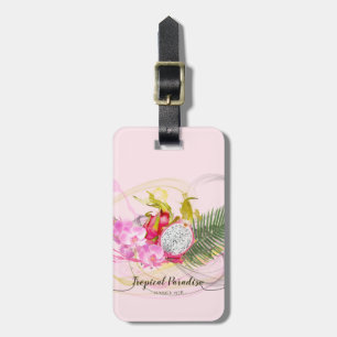 Dragon Fruit and Pink Orchid Tropical Calligraphy Luggage Tag