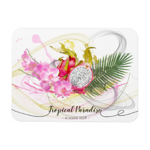 Dragon Fruit and Pink Orchid Tropical Calligraphy Magnet