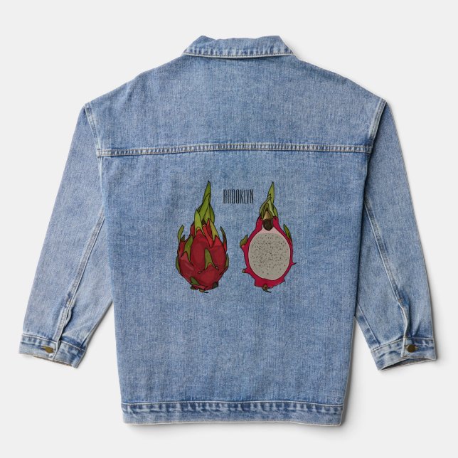 Dragon fruit cartoon illustration denim jacket (Back)