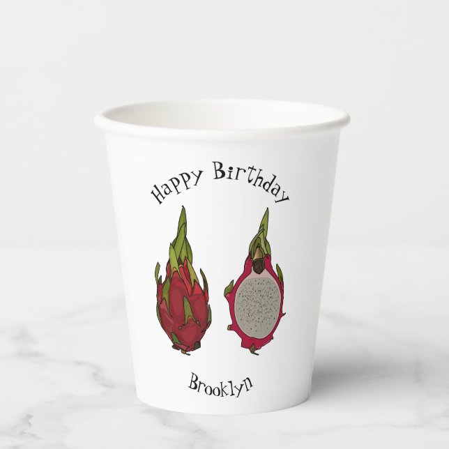 Dragon fruit cartoon illustration paper cups (Front)