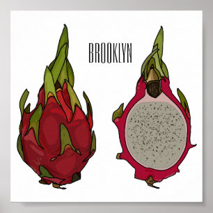 Dragon fruit cartoon illustration poster