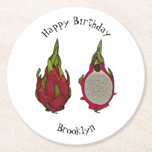 Dragon fruit cartoon illustration round paper coaster