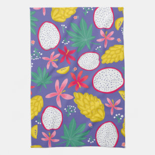 Dragon fruit tropical blooms purple kitchen towel