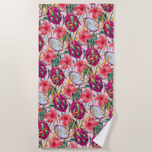 Dragon Fruit Tropical Floral Modern Green Palm Beach Towel