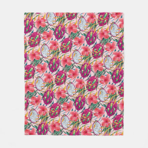 Dragon Fruit Tropical Floral Modern Green Palm Fleece Blanket
