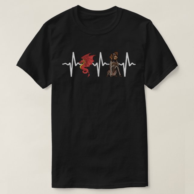 Dragon German Wirehaired Pointer Heartbeat Dog Lov T-Shirt (Design Front)