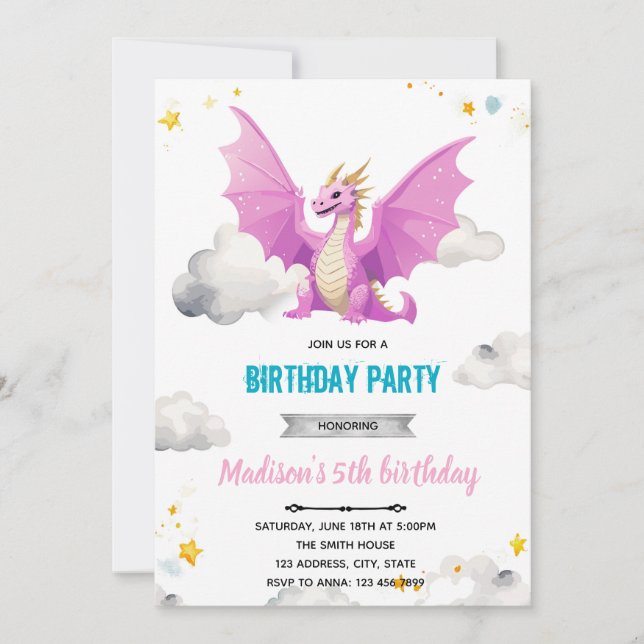 Dragon girl birthday invitation (Front)