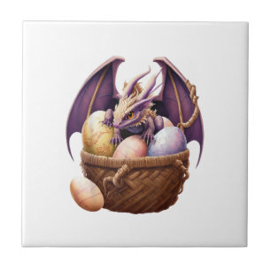 Dragon Girl Lover Collecting Easter Eggs - Kids Cu Ceramic Tile