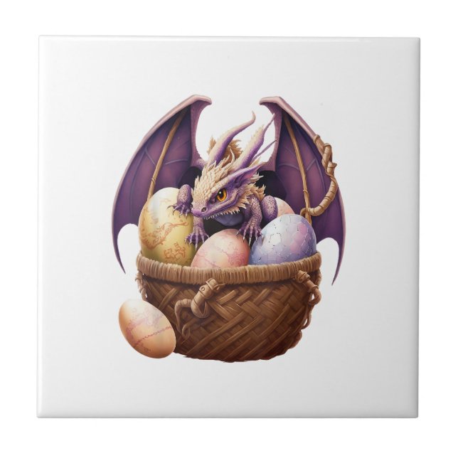 Dragon Girl Lover Collecting Easter Eggs - Kids Cu Ceramic Tile (Front)