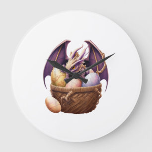Dragon Girl Lover Collecting Easter Eggs - Kids Cu Large Clock
