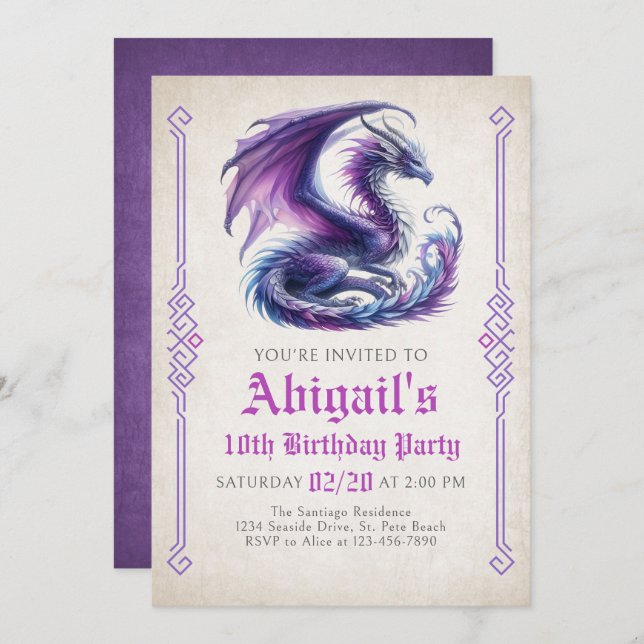 Dragon Girl's Birthday Invitation (Front/Back)
