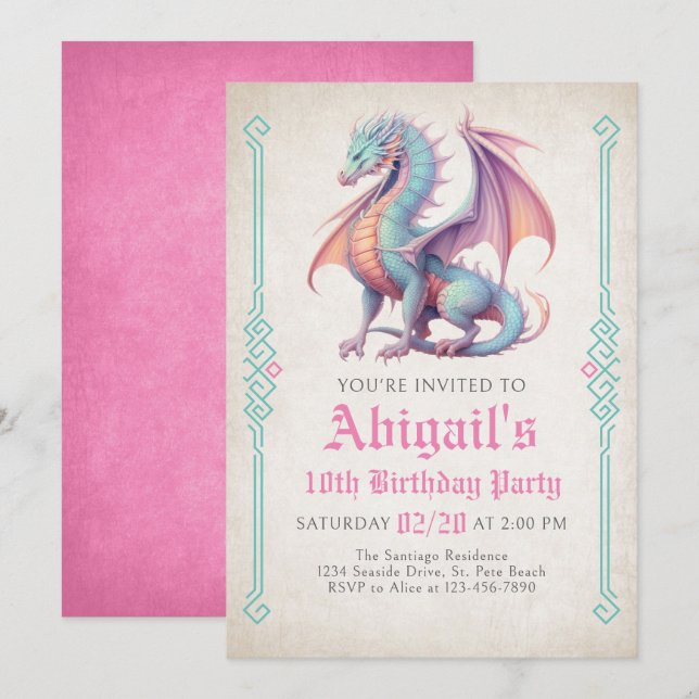 Dragon Girl's Birthday Invitation (Front/Back)