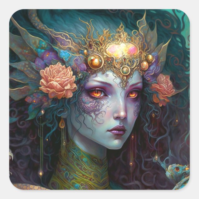 Dragon Goddess Queen Fantasy Art Square Sticker (Front)