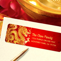 Dragon Gold Foil Chinese Lunar New Year 2024 Red