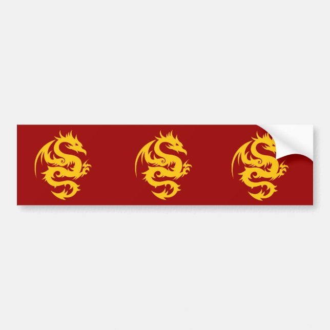 dragon  golden on red bumper sticker (Front)