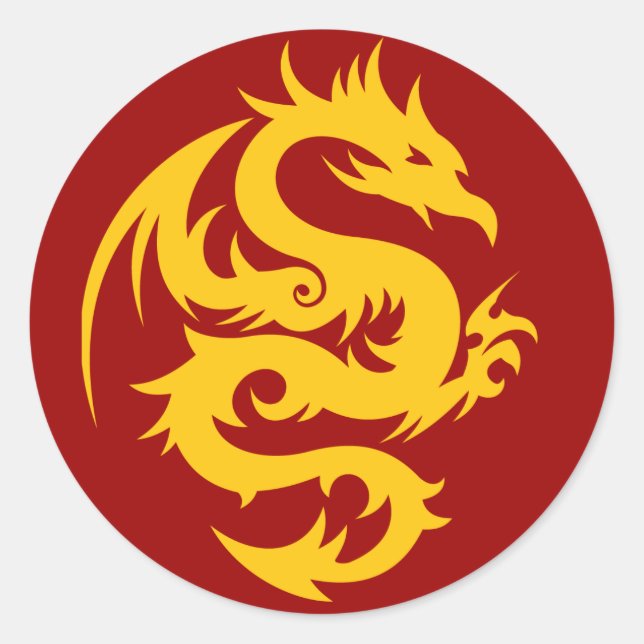 dragon  golden on red classic round sticker (Front)