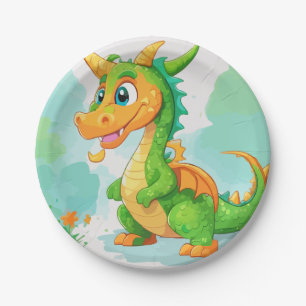 Dragon green artwork paper plate